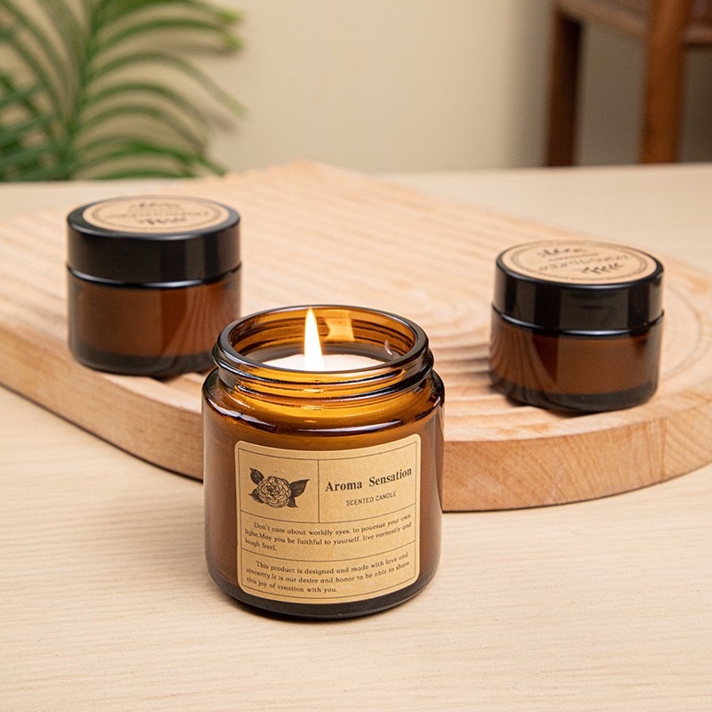 Candle Supplies Glass Jars - เทียนหอมแก้วสีน้ำตาล ไร้ควัน กลิ่นหอม สำหรับตกแต่งบ้าน ของขวัญวันเกิด วันวาเลนไทน์